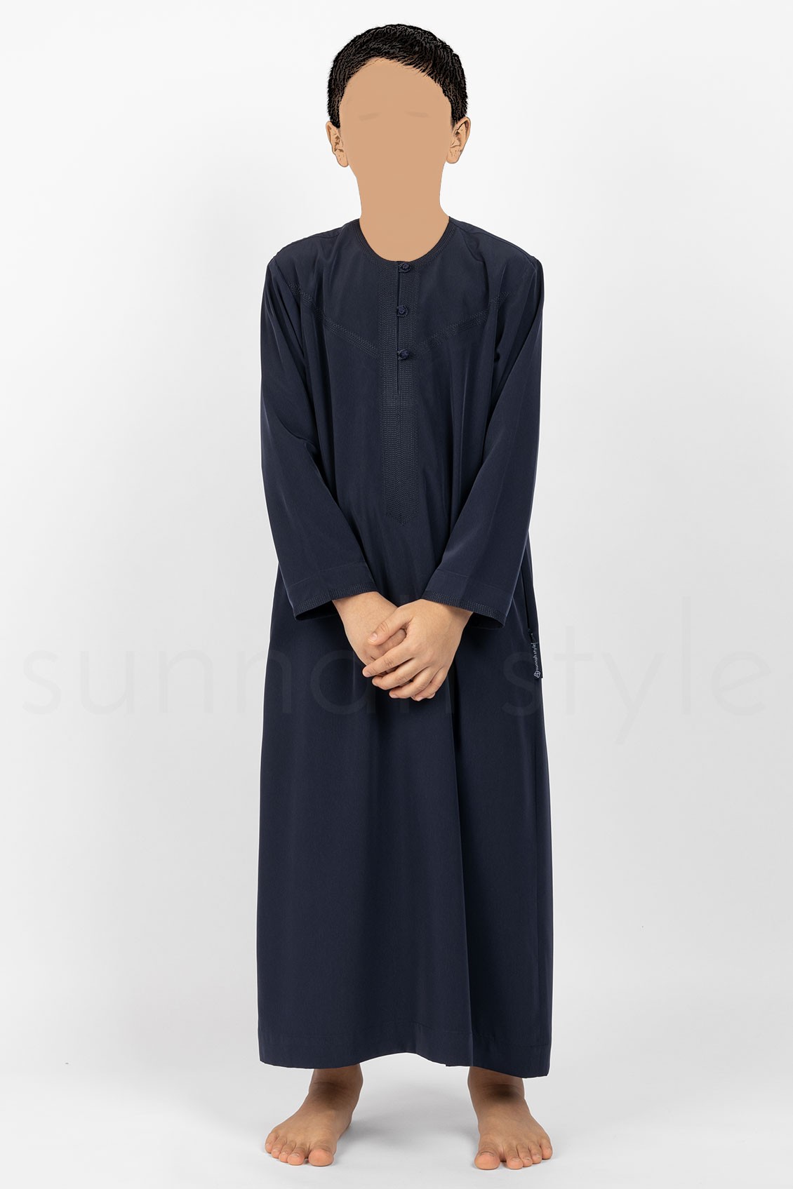 Sunnah Style Boys Omani Embroidered Thobe Navy Blue Child